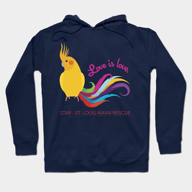 Rainbow Cockatiel - Love is Love Hoodie by STAR Avian Rescue